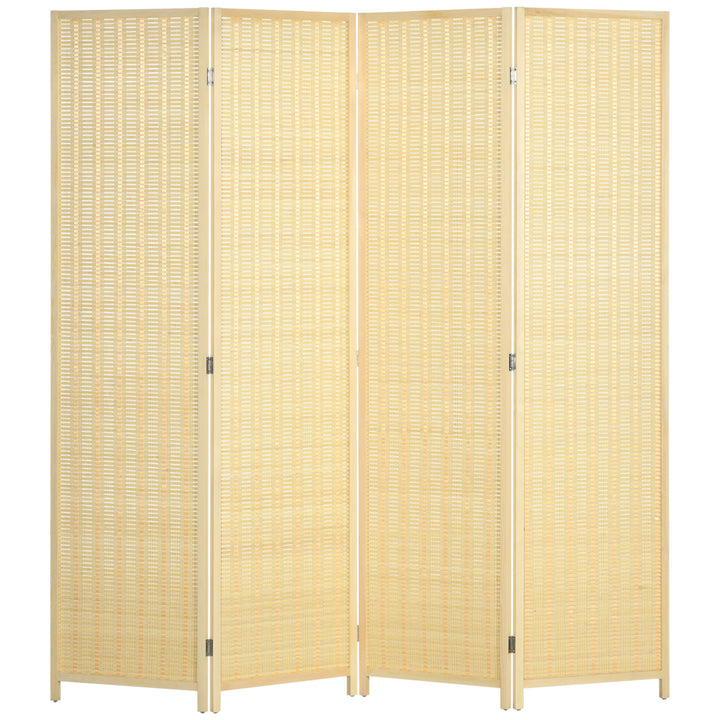 HOMCOM 4 Panel Folding Room Divider Screen, Wall Panel Privacy Furniture, Freestanding Paravent Partition Separator for Bedroom, 180 x 180cm, Natural