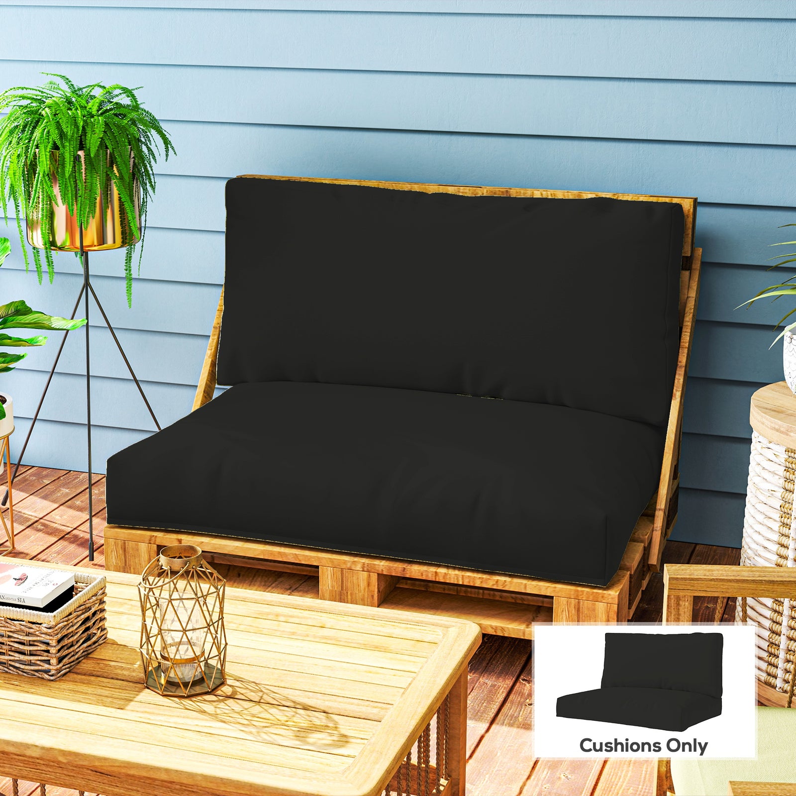 Two Piece Seat Pallet and Back Cushions - Black