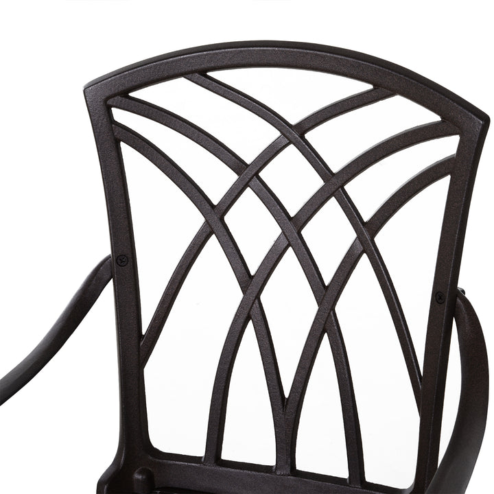 5 Pieces Garden Dining Set for 4, Cast Aluminium Outdoor Dining Set with 4 Armchairs and Round Dining Table with Parasol Hole, Garden Furniture Set, Brown