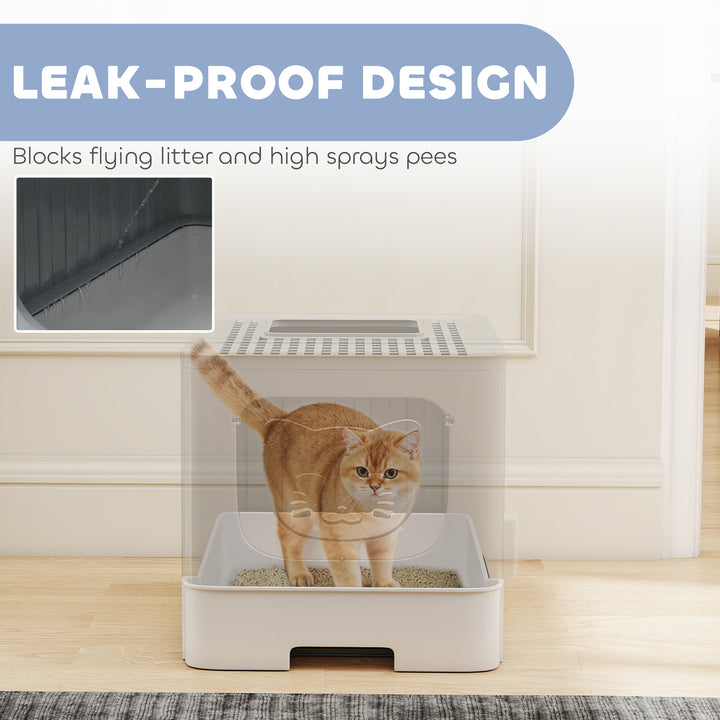 Foldable Cat Litter Box with Lid, Slide-Out Drawer, Scoop, Easy Clean, Odour Control, Anti-Splashing