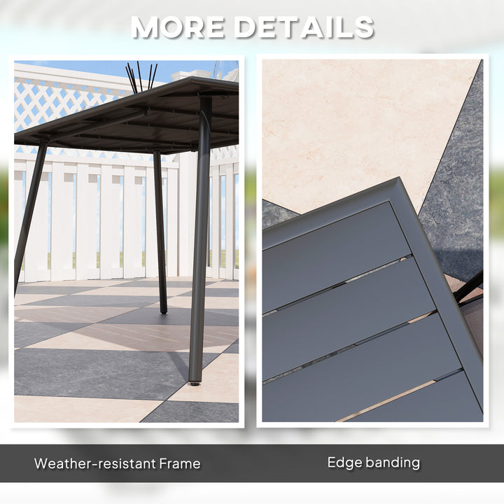 Rectangle Garden Table with Slat Top, Steel Frame, Outdoor Table for 6 Person, 150 x 80 x 74 cm, Black