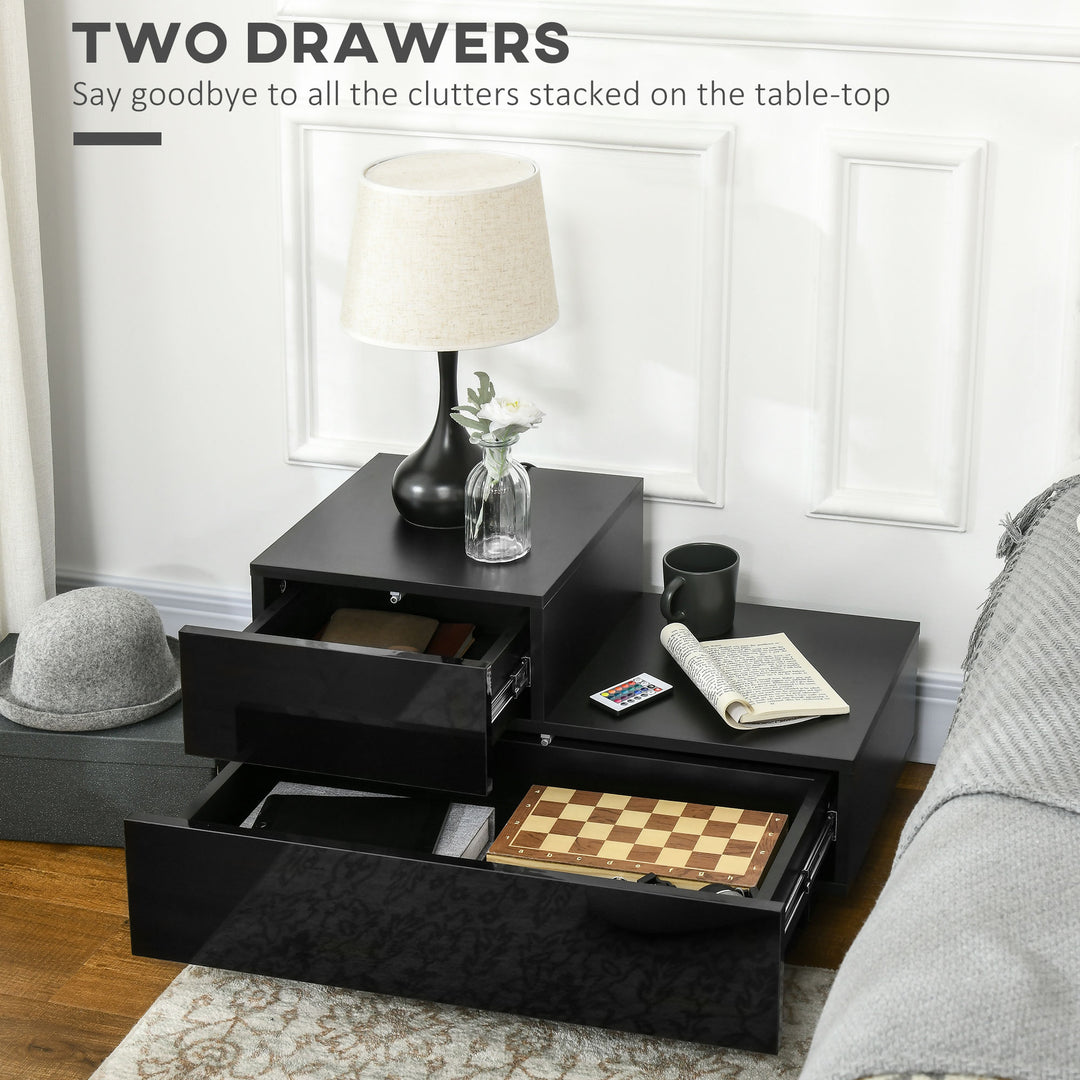 High Gloss Front Bedside Table with Drawers Nightstand with RGB LED Li
