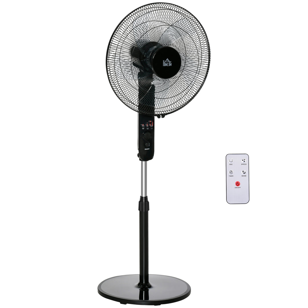 18" Pedestal Fan, Oscillating Standing Fan with Remote Control, Floor Fan with Adjustable Height, 3 Speed, 7.5-Hour Timer, Black