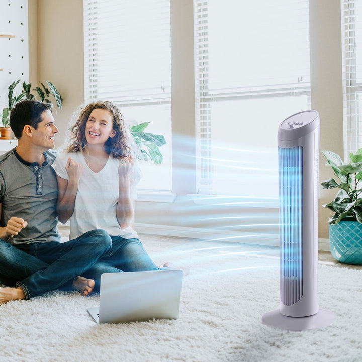 HOMCOM Oscillating Tower: 30-Inch Fan with 3 Speeds, Ultra-Slim Design for Efficient Cooling, Low Noise, White | Aosom UK