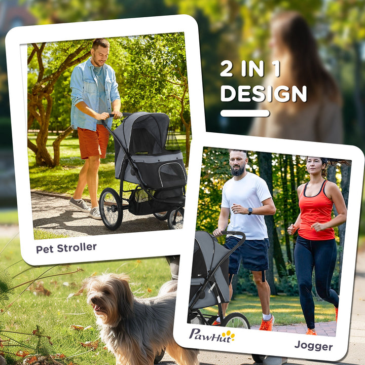 Foldable Pet stroller, Dog Buggy with Three Wheels, for Small/Medium Dogs, Grey