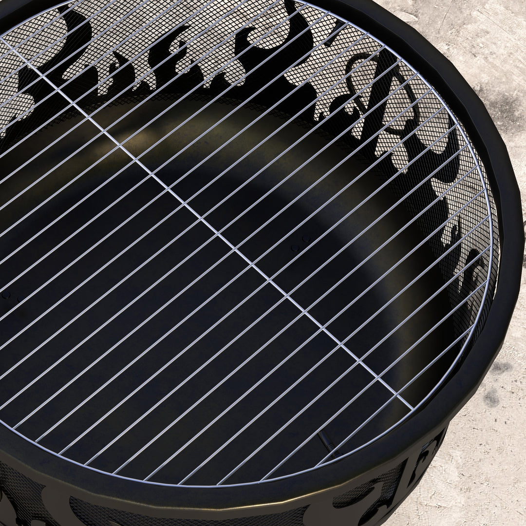 Steel Fire Pit BBQ, with Poker - Black