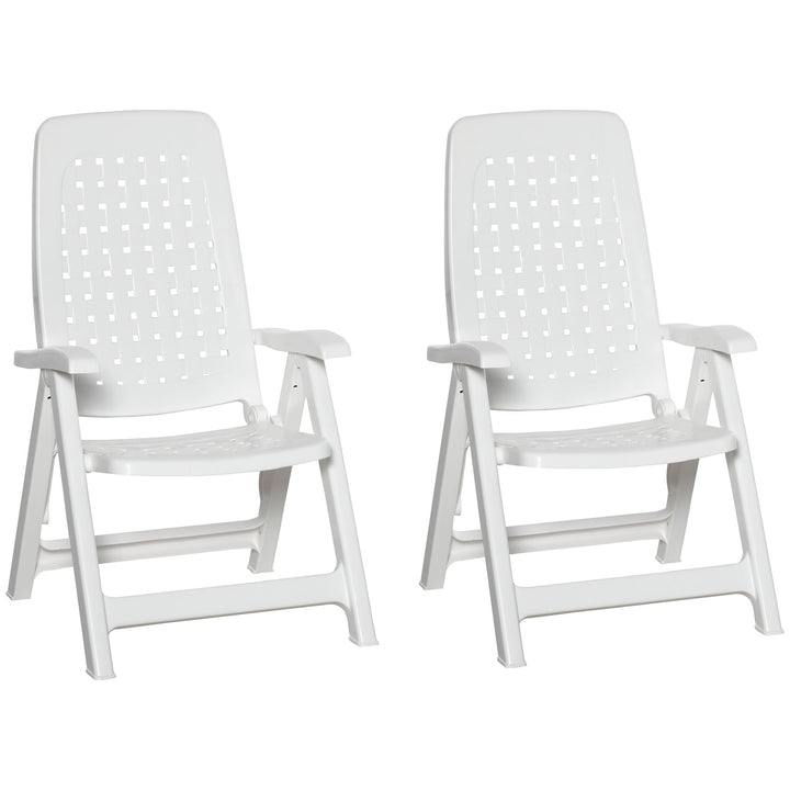 Outsunny Folding Dining Chairs, Set of 2 Plastic Reclining Armchairs with 4-Position Backrest for Indoor & Outdoor, White | Aosom UK