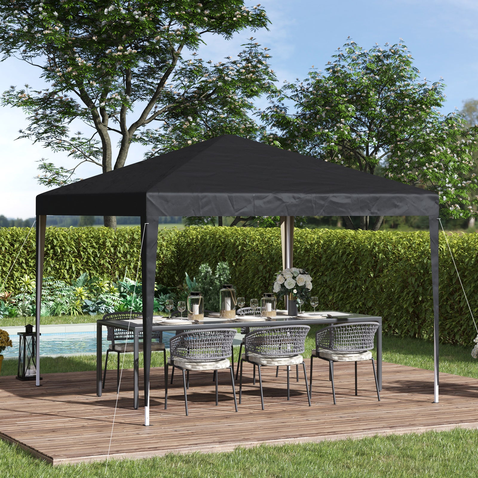 3 x 3M Garden Pop Up Gazebo Height Adjustable Marquee Party Tent Wedding Canopy with Carrying Bag, Black