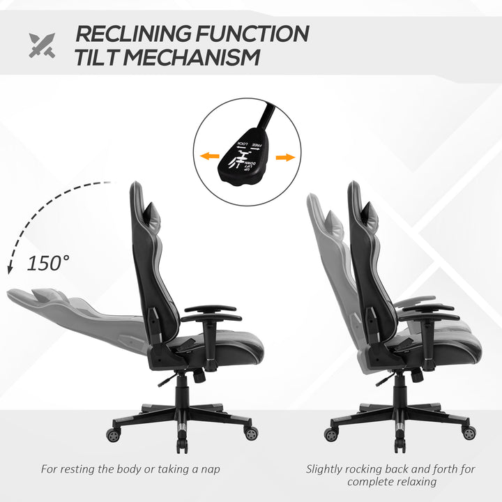 Vinsetto Gaming Chair Racing Style Ergonomic Office Chair High Back Computer Desk Chair Adjustable Height Swivel Recliner with Lumbar Support, Grey