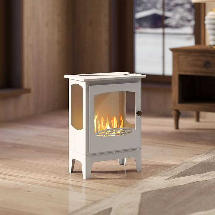 HOMCOM Freestanding Ethanol Fireplace, Steel Bioethanol Fireplace with Stainless Steel Flame Snuffer, 1.2L Tank, 3 Hours Burning Time for Indoor, White