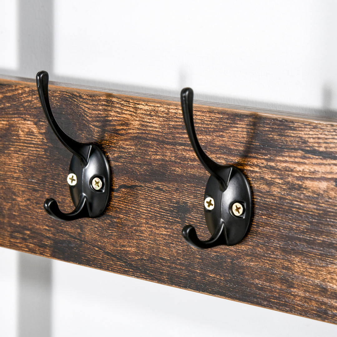 Coat Rack Stand, Free Standing Hall Tree, Coat Stand with Hooks, Bench and Shoe Rack, 100cm x 38.5cm x 185.5cm, Industrial Style, Rustic Brown and Black