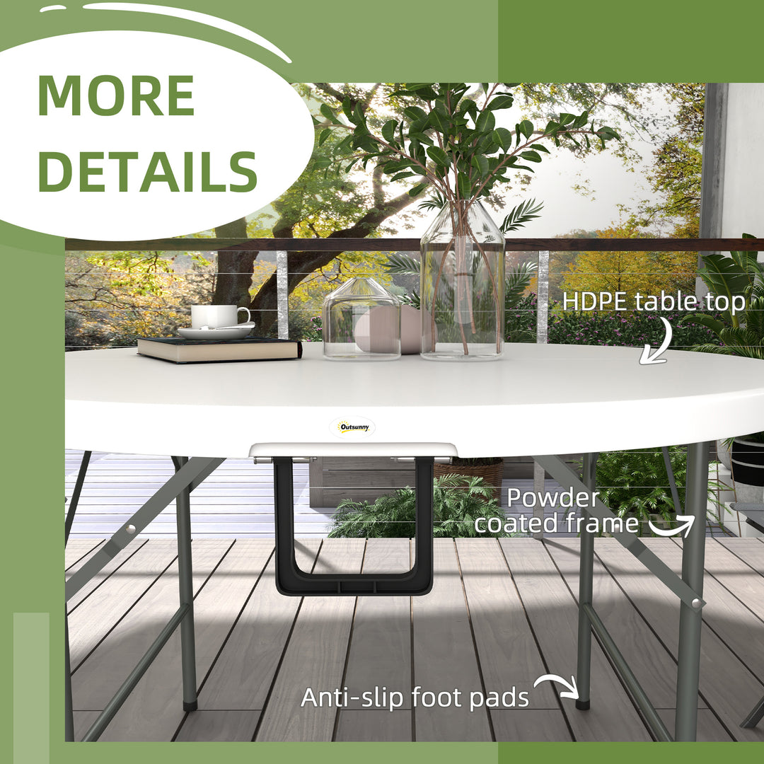 Outsunny 122 Folding Garden Table, Outdoor HDPE Round Picnic Table for 6, Patio Table with Metal Frame, White