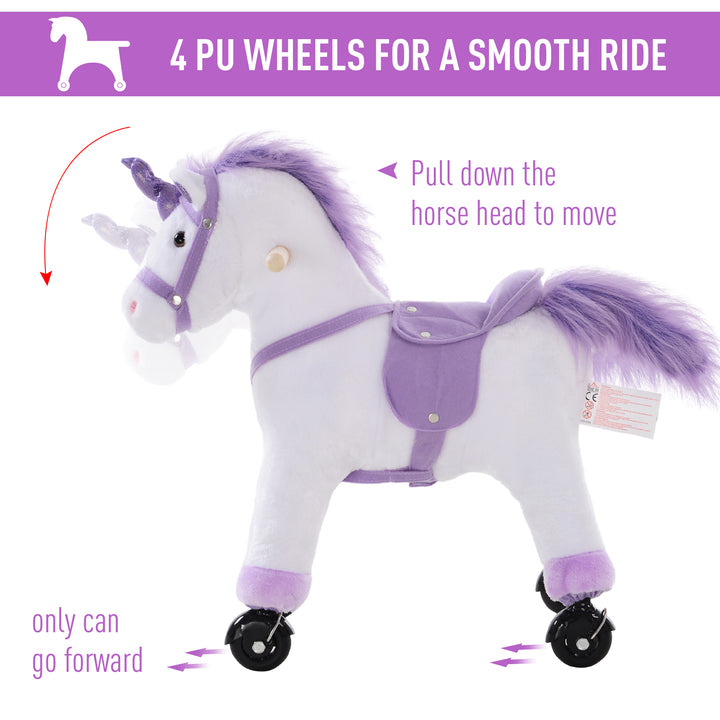 Kids Ride-On Rocking Unicorn, with Realistic Sounds, Handlebars, Purple/White