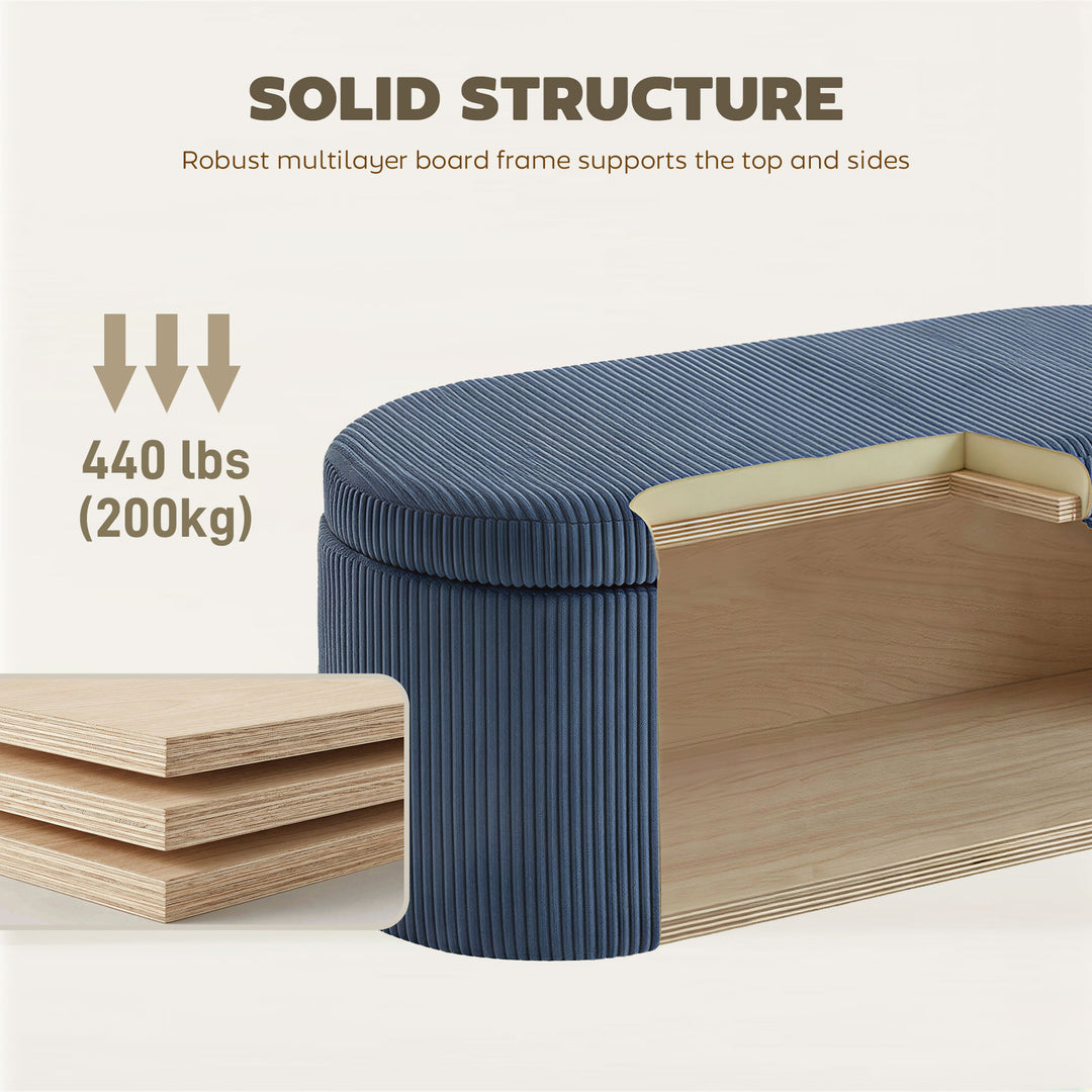 Storage Ottoman, Corduroy Upholstered Ottoman Storage Box with Padded 