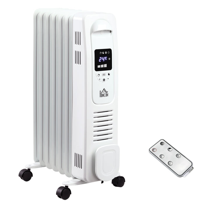 HOMCOM 1630W Digital Oil Filled Radiator, 7 Fin, Portable Electric Heater w/ LED Display, 3 Heat Settings, Safety Cut-Off & Remote Control | Aosom UK