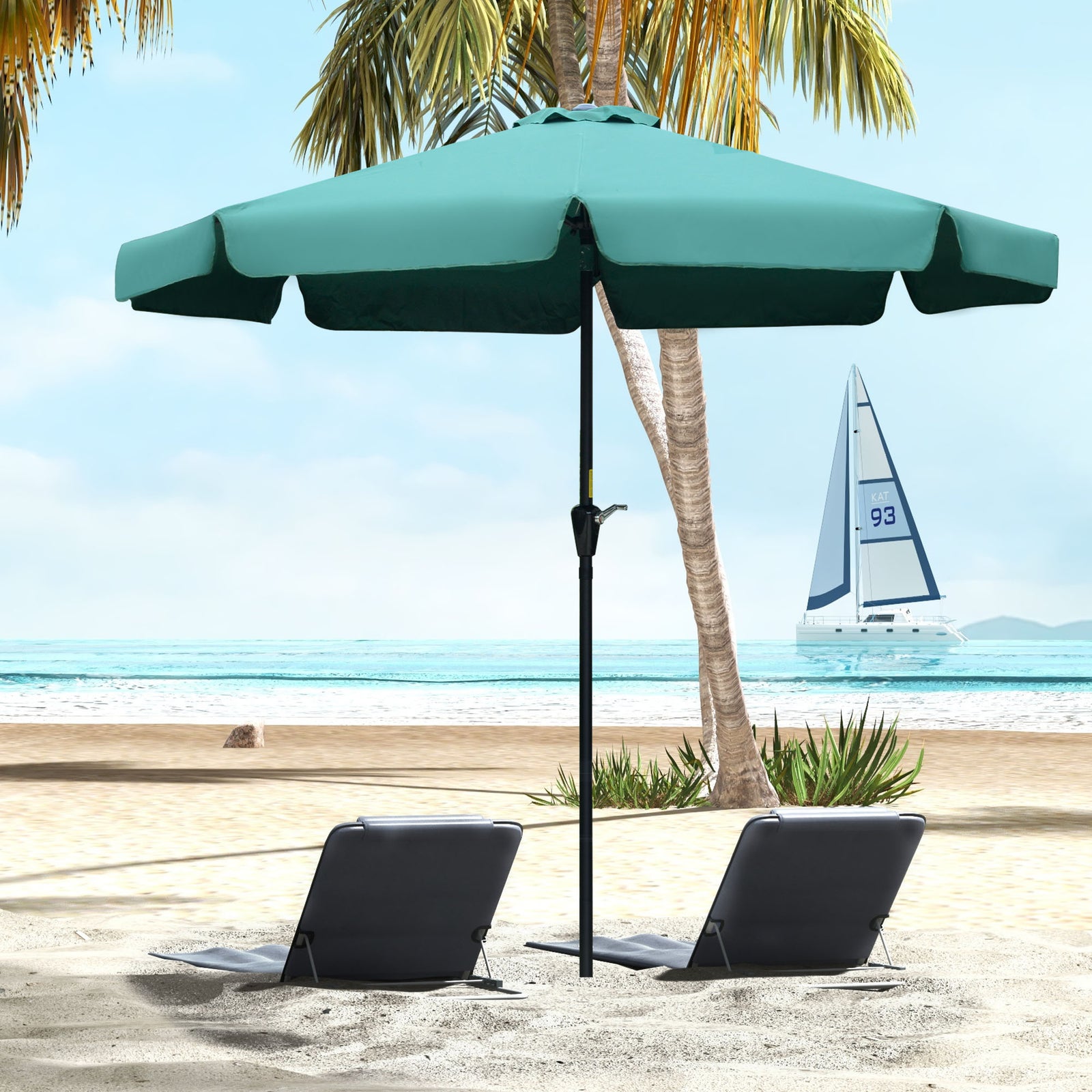 2.7m Patio Parasol Garden Umbrellas Outdoor Sun Shade Table Umbrella with Tilt, Crank, 8 Ribs, Ruffles, Green