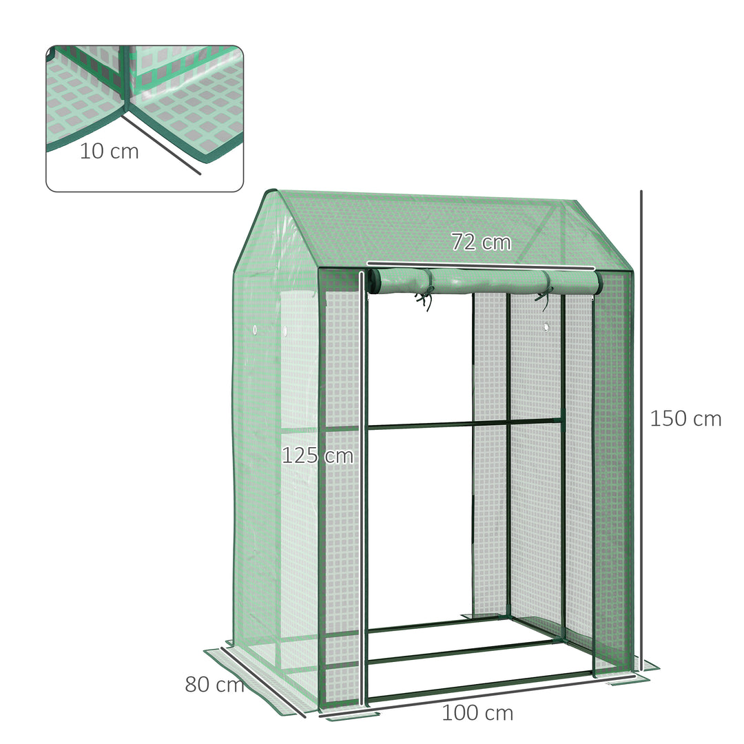 Green House, Mini Greenhouse with 2 Roll-up Doors, Vent Holes and Reinforced Cover, 100 x 80 x 150cm