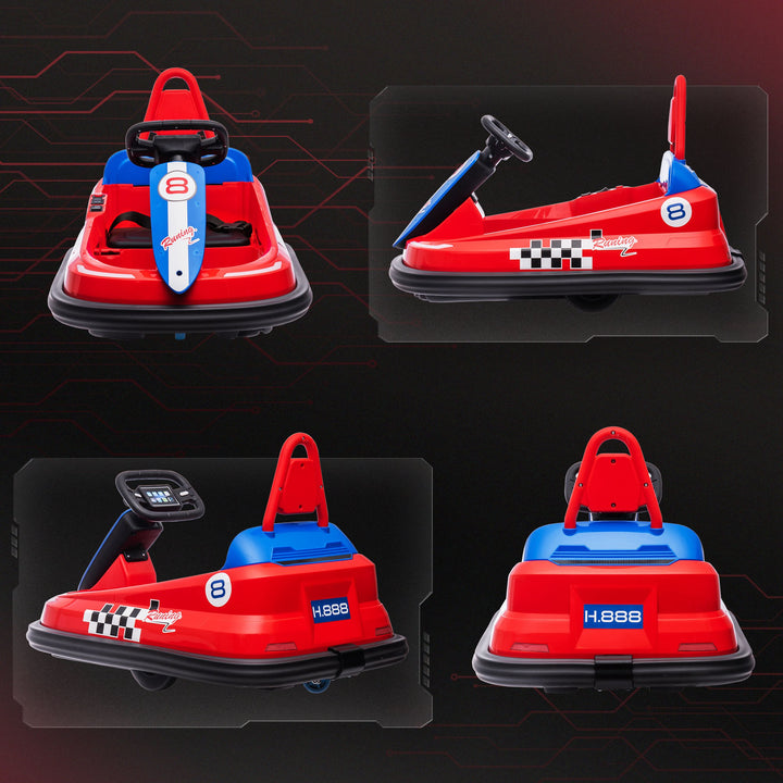 6V Electric Kids Bumper Car, 6V Spin Waltz Car, with Music, Horn, Lights - Red