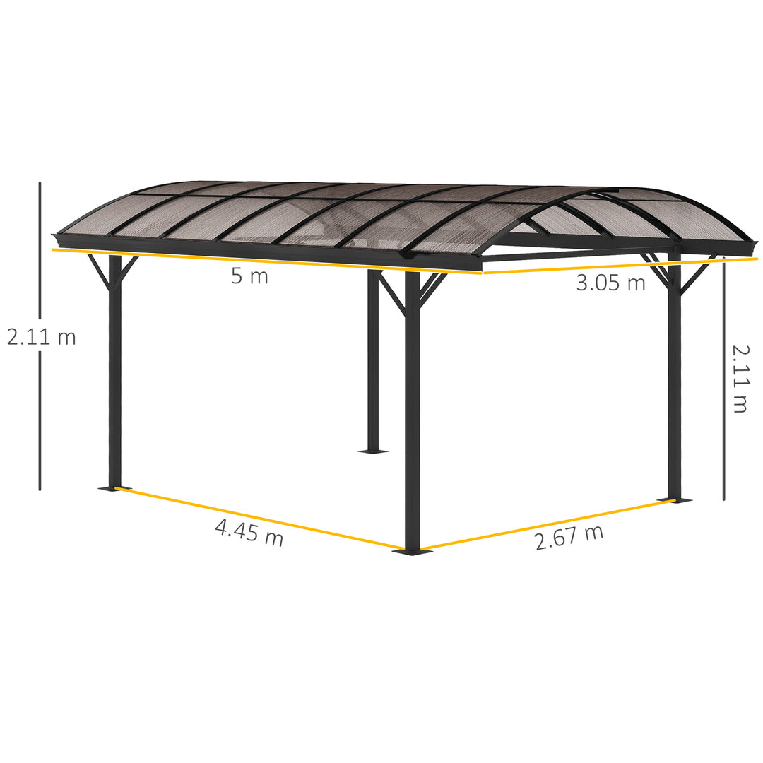 Outsunny 5 x 3(m) Hardtop Carport Aluminium Gazebo Pavilion Garden Shelter Pergola with Polycarbonate Roof, Brown