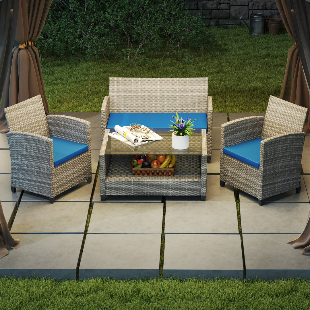 Outdoor Seat Cushion Pads for Rattan Furniture, 3 PCs Garden Furniture Cushions, Sky Blue