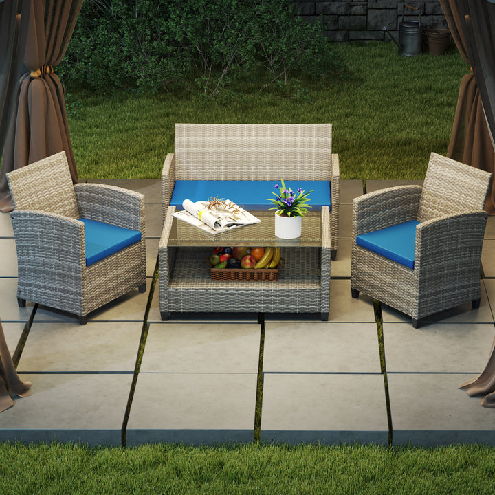 Outdoor Seat Cushion Pads for Rattan Furniture, 3 PCs Garden Furniture Cushions, Sky Blue