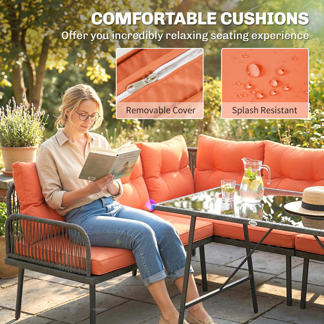 6 Piece Rattan Garden Furniture Set, 8 Seater Garden Corner Sofa with 