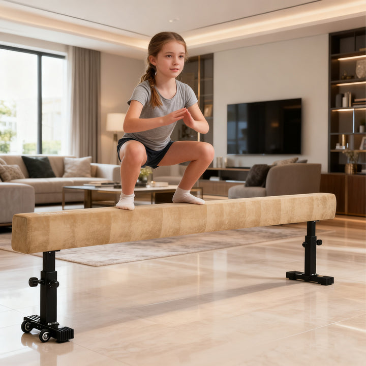 7.5ft Adjustable Balance Beam, Gymnastics Beam with Wheels, Gymnastics