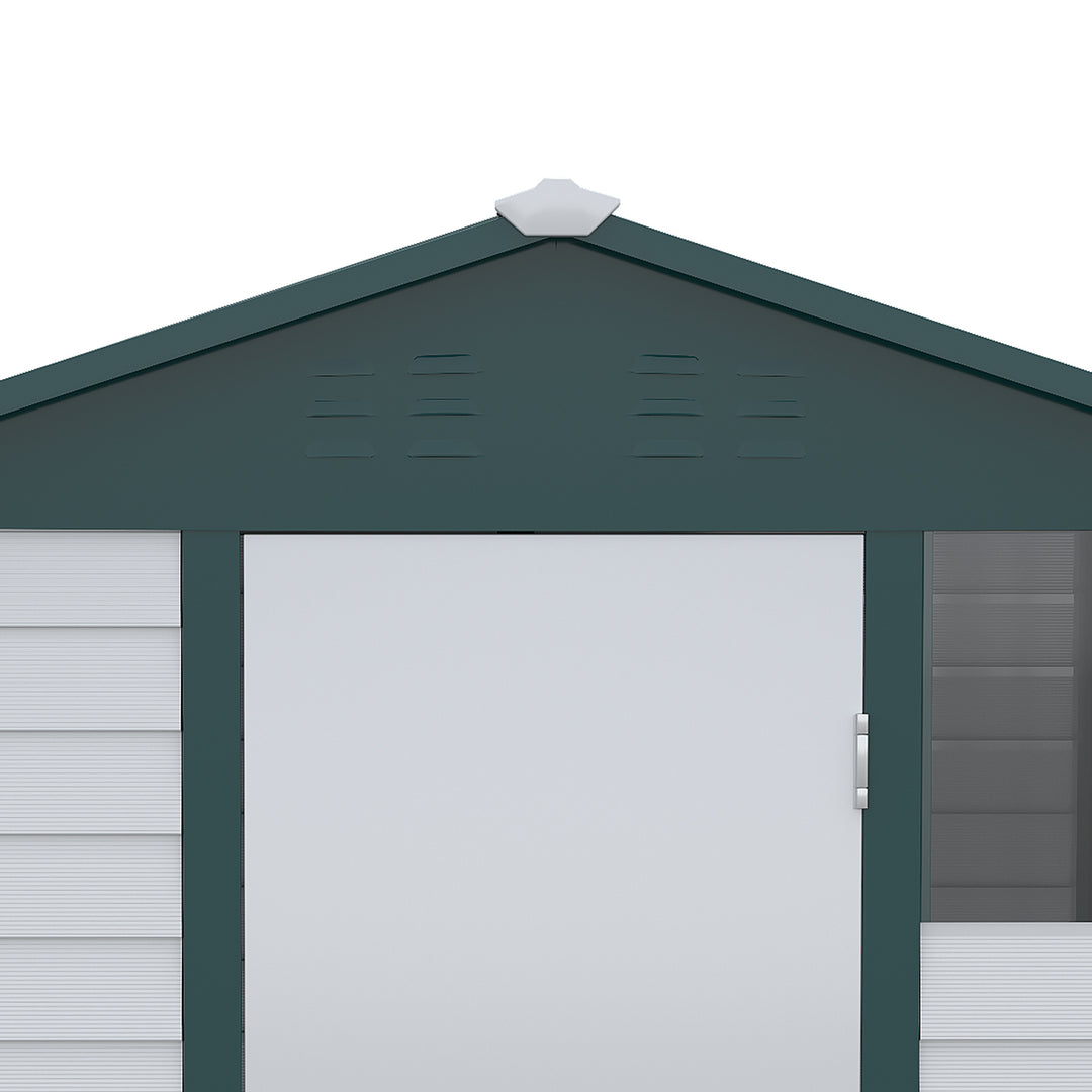 Outsunny 9FT x 6FT Galvanized Metal Garden Shed, Outdoor Storage Shed with Sloped Roof, Lockable Door, Tool Storage Shed for Backyard, Patio, White