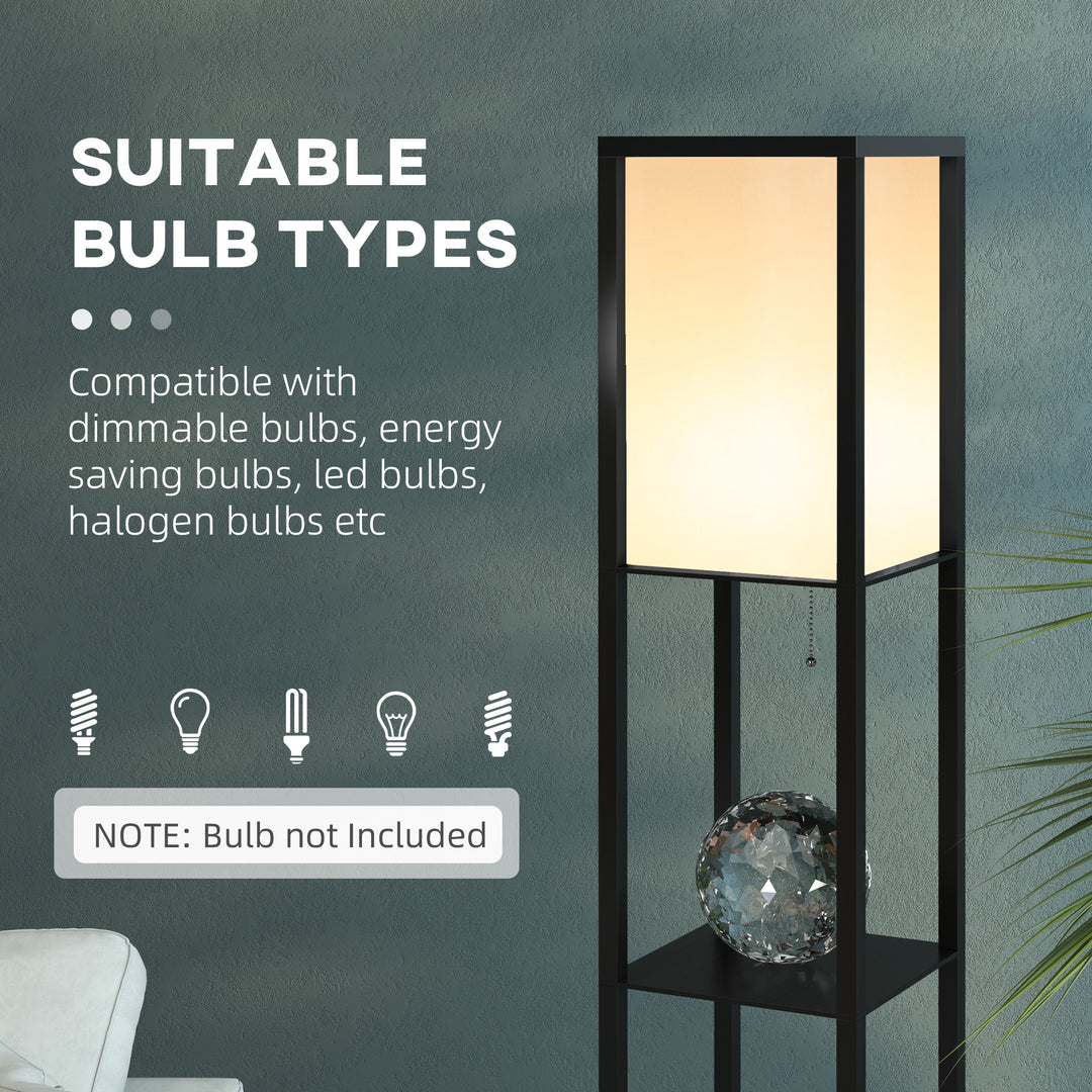 MCL Floor Lamp with Shelves and Top Light, Modern Corner Standing Lamp with TC Fabric Lampshade for Living Room, Bedroom, Bulb not Included, Black