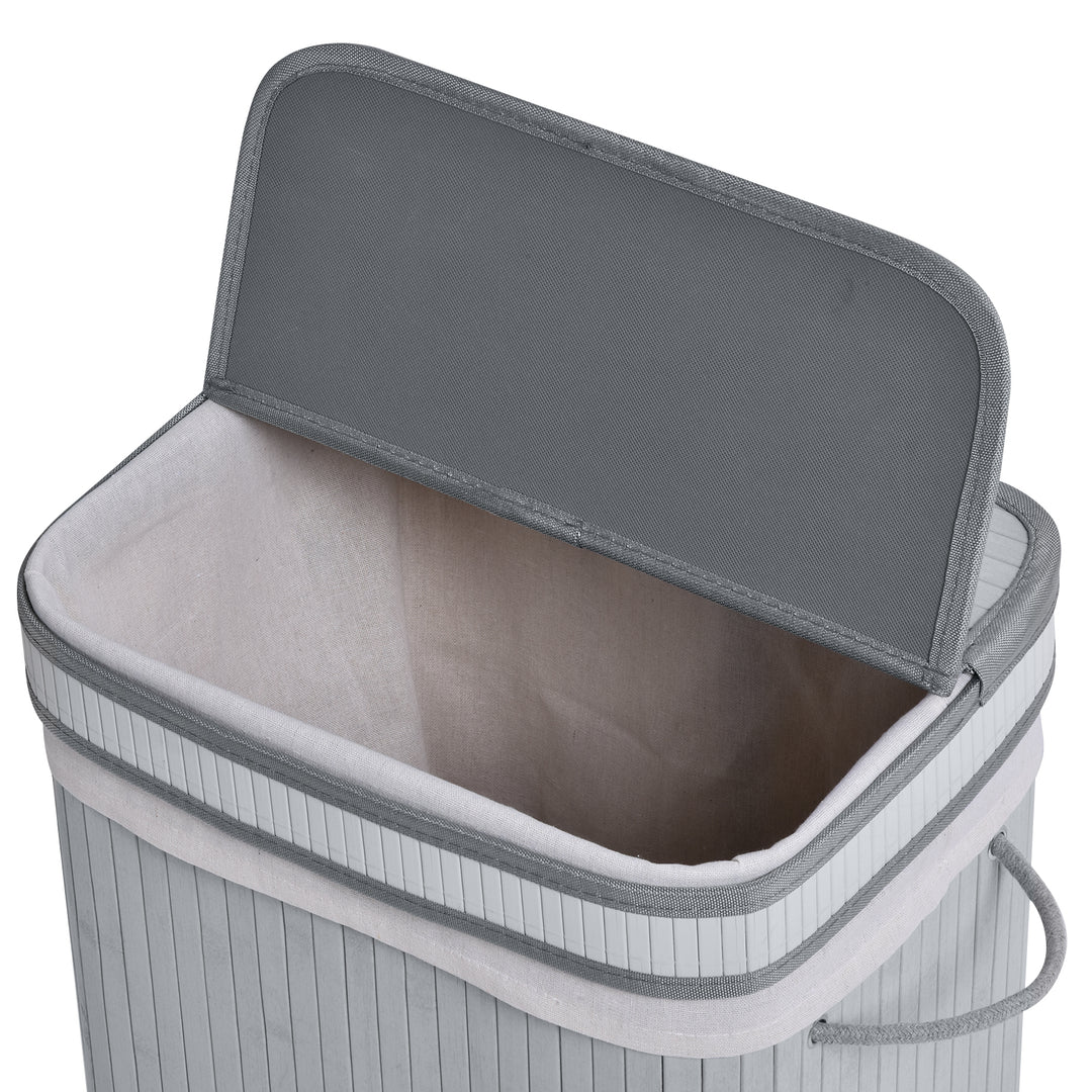 70L Natural Wood Laundry Basket A Compartment w/Flip Lid Removable Lining Handles Board Base Foldable Durable Water-Resistant Dirty Clothes Storage Home Organisation Grey