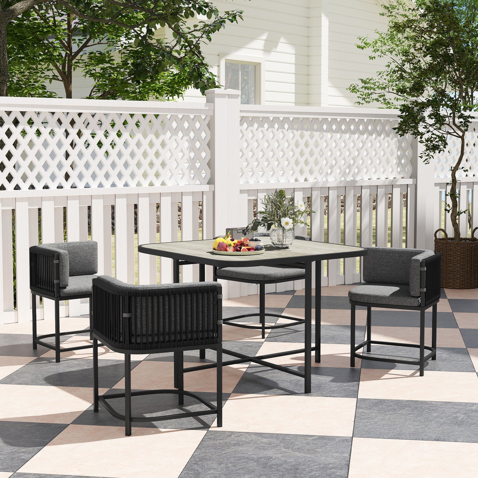 4-Seater Rattan Cube Garden Furniture Set with Cushions - Charcoal Grey
