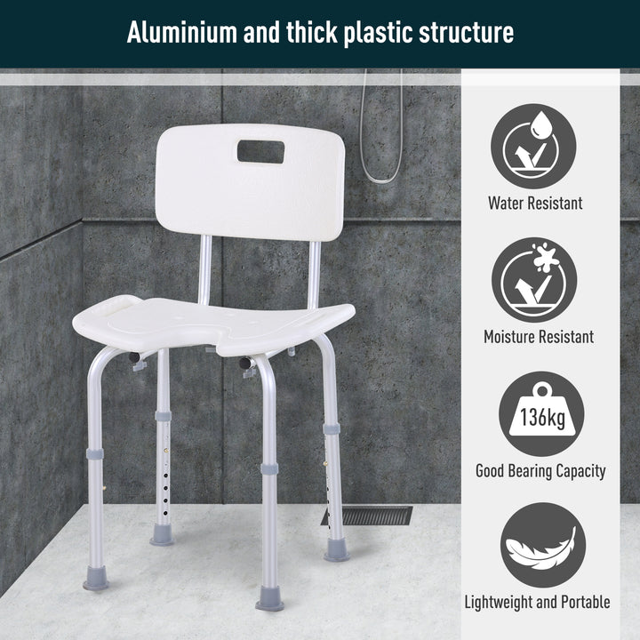 HOMCOM 8-Level Height Adjustable Bath Stool Spa Shower Chair Aluminum w/ Non-Slip Feet and Handle, Load Capacity 136kg | Aosom UK