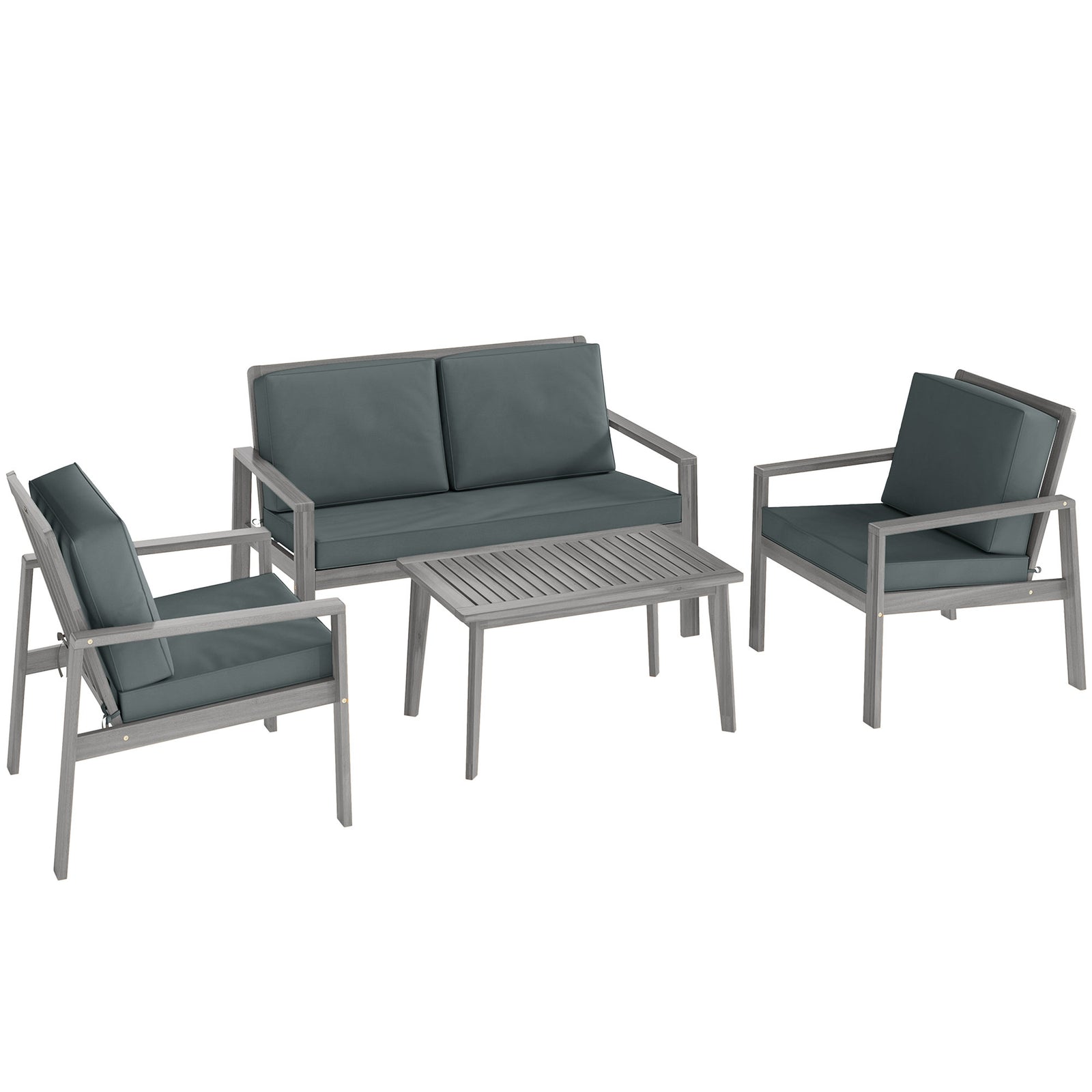 4-Piece Wooden Garden Furniture Set with Cushions - Light Grey