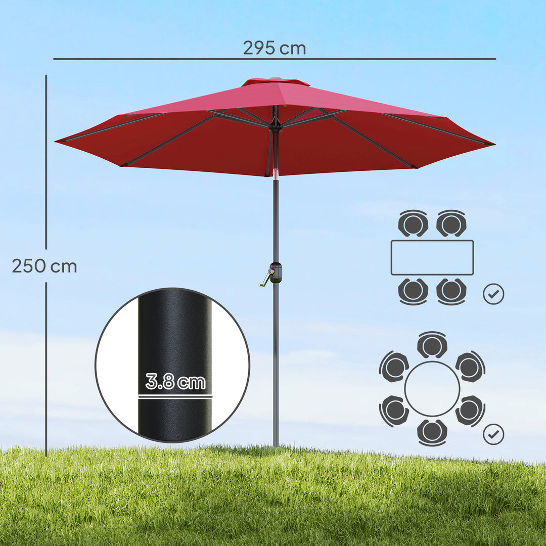 MCL 3(m) Tilting Parasol Garden Umbrellas, Outdoor Sun Shade with 8 Ribs, Tilt and Crank Handle for Balcony, Bench, Garden, Wine Red