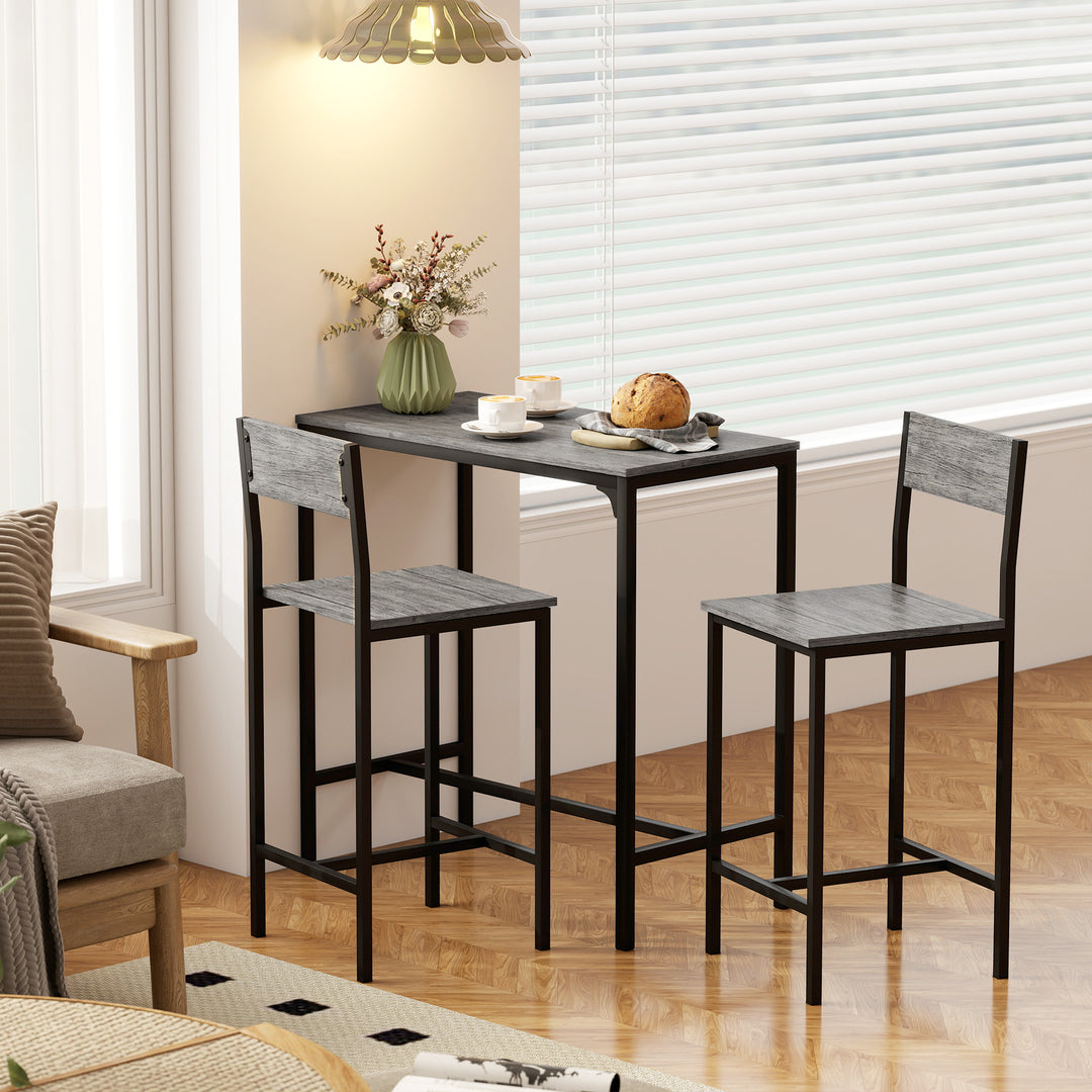 3-Piece Bar Table Set with 2 Stools, Industrial Breakfast Bar Set with