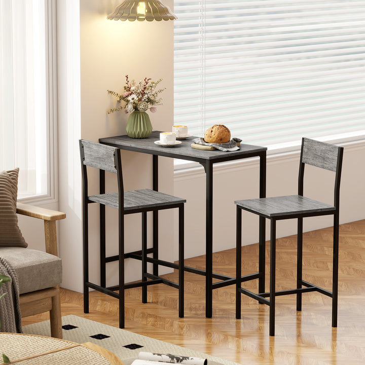 3-Piece Bar Table Set with 2 Stools, Industrial Breakfast Bar Set with