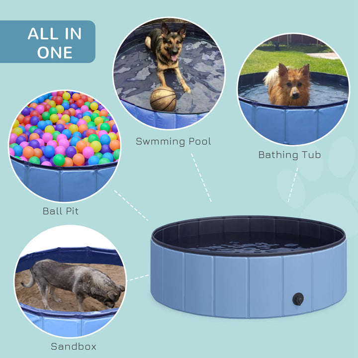 Dog Paddling Pool, Foldable Dog Pool, Leakproof & Hard Plastic, Portable Pet Bathtub with Non-Slip Base & Drainage Hole, for Indoors, Outdoors, Garden, Patio, 100 x 30 cm, Blue
