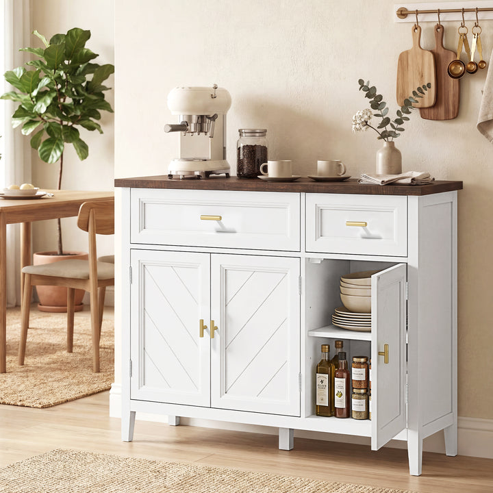 Modern Sideboard with 3 Doors, 2 Drawers and Adjustable Shelves, White