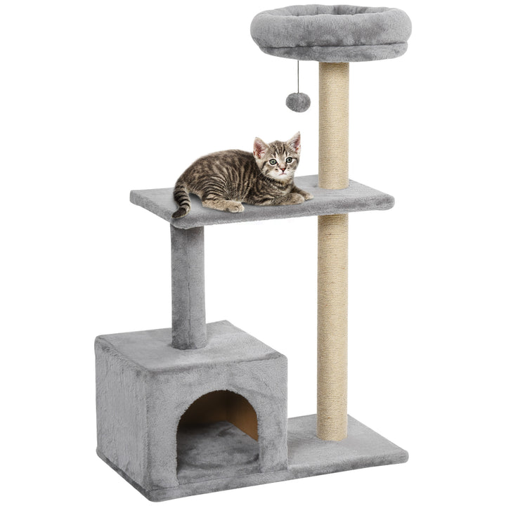 PawHut Durable Cat Scratching Tree, 3-Tier with Sisal Rope for Play and Rest, Grey | Aosom UK