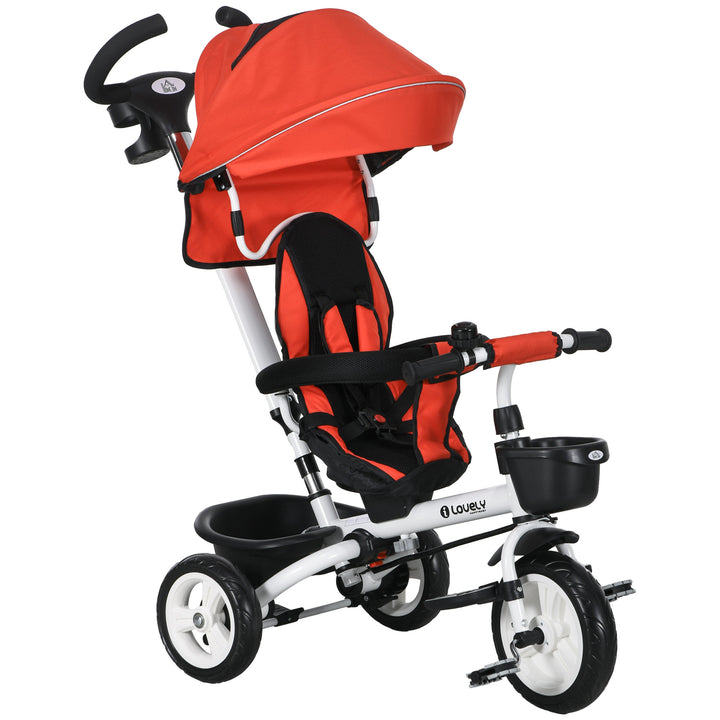 HOMCOM Metal Frame 4 in 1 Baby Push Tricycle with Parent Handle for 1-5 Years Old, Red | Aosom UK