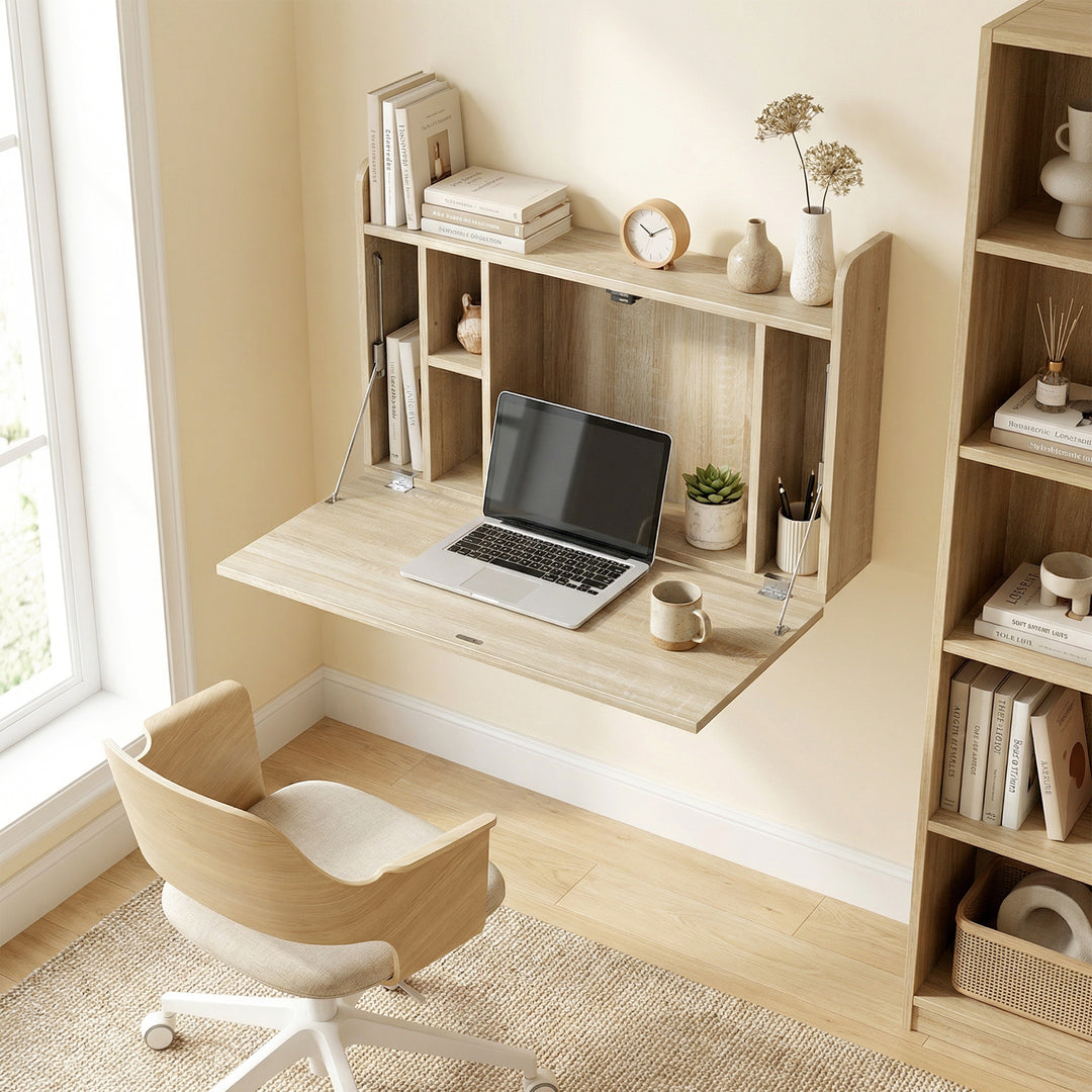 Wall Mounted Desk, Drop Leaf Floating Laptop Desk with Space Saving St