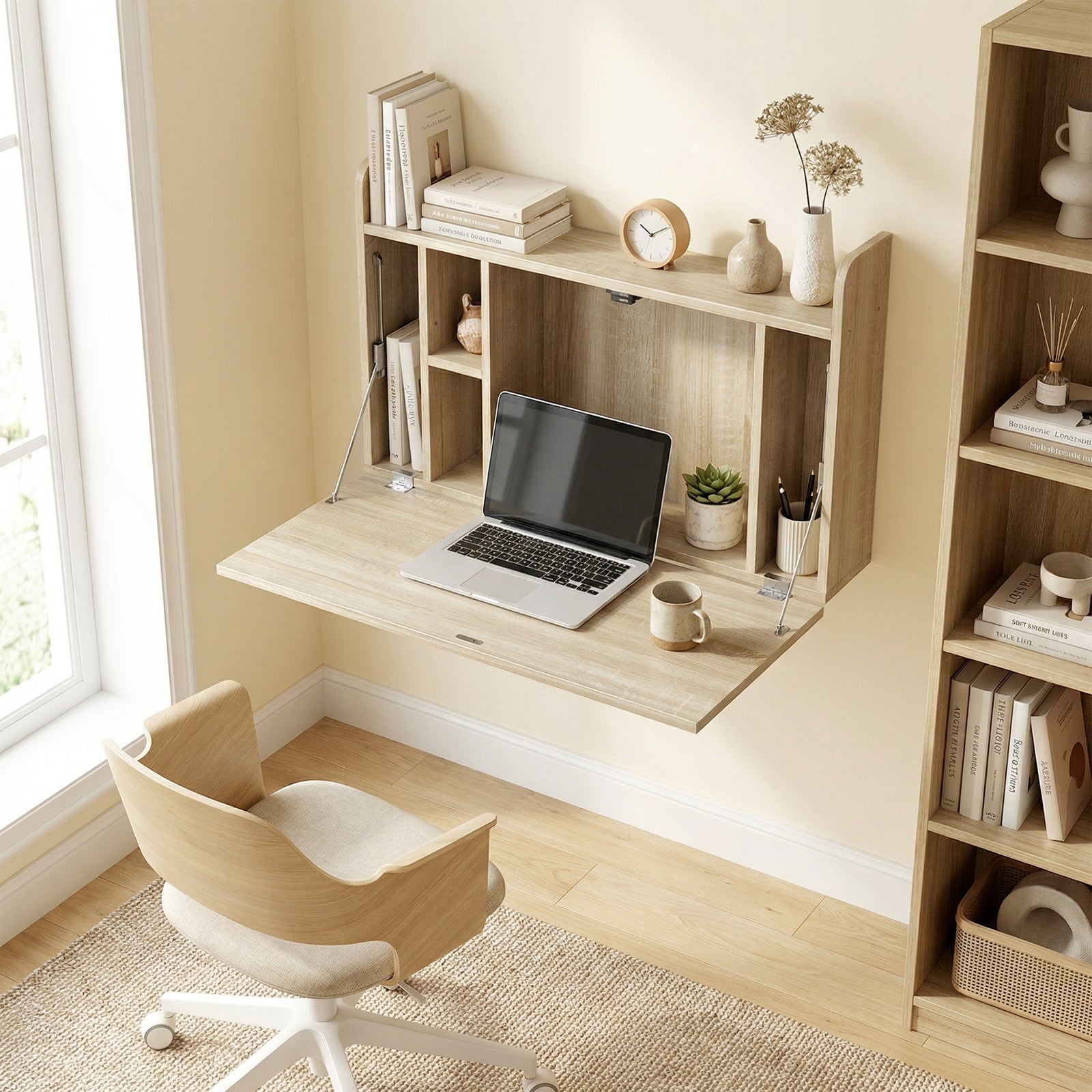 Wall Mounted Desk, Drop Leaf Floating Laptop Desk with Space Saving St