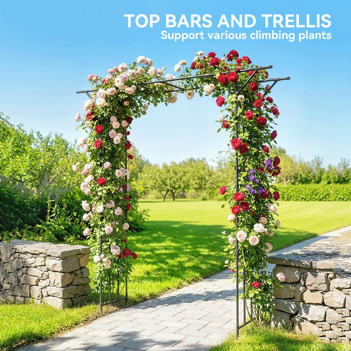 Garden Arch, PE-Coated Steel Arbour Trellis for Climbing Plants, Rose 