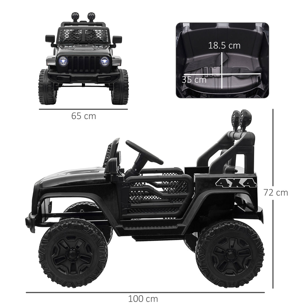 Kids Electric Ride On Car 12V Off Road Toy with Parental Remote Control 2 Motors Horn Lights Suspension Wheels for 3-6 Years Old Black
