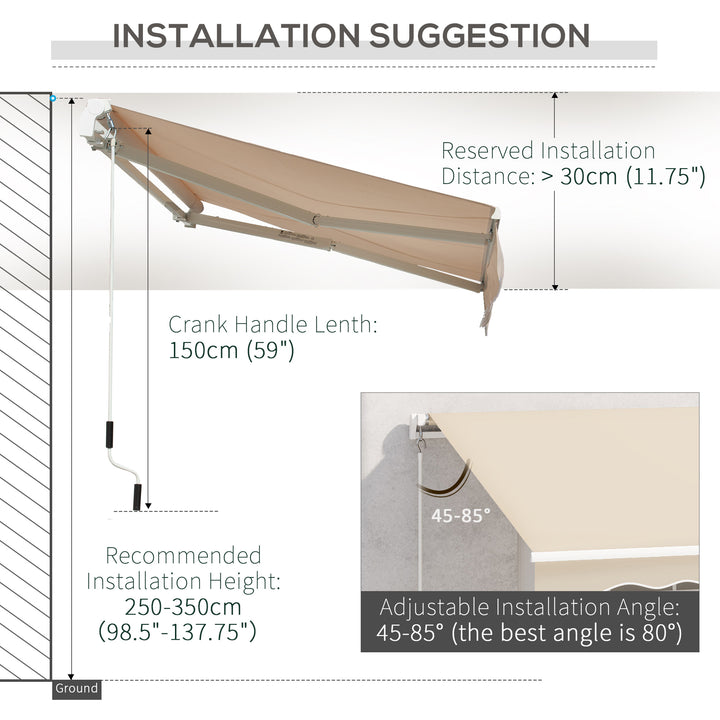 3.5M x 2.5M Manual Awning Canopy Retractable Sun Shade Shelter for Garden Patio