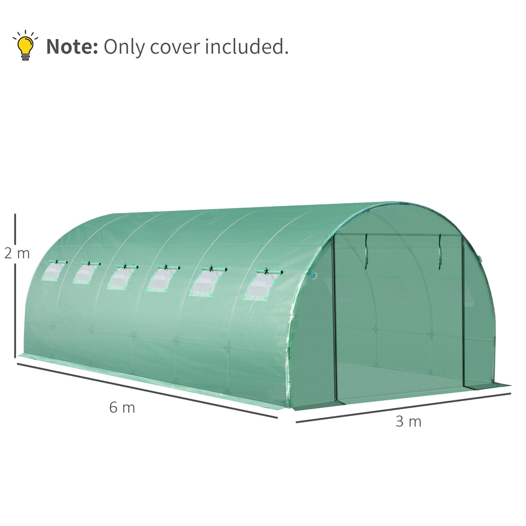 6 x 3 x 2m Greenhouse Replacement Cover ONLY Winter Garden Plant PE Cover for Tunnel Walk-in Greenhouse with Roll-up Windows Door Outdoor, Green