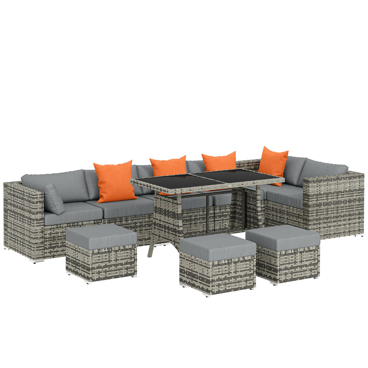 10 Piece Rattan Garden Furniture Set, 3 Corner Sofas with 3 Chairs, 3 