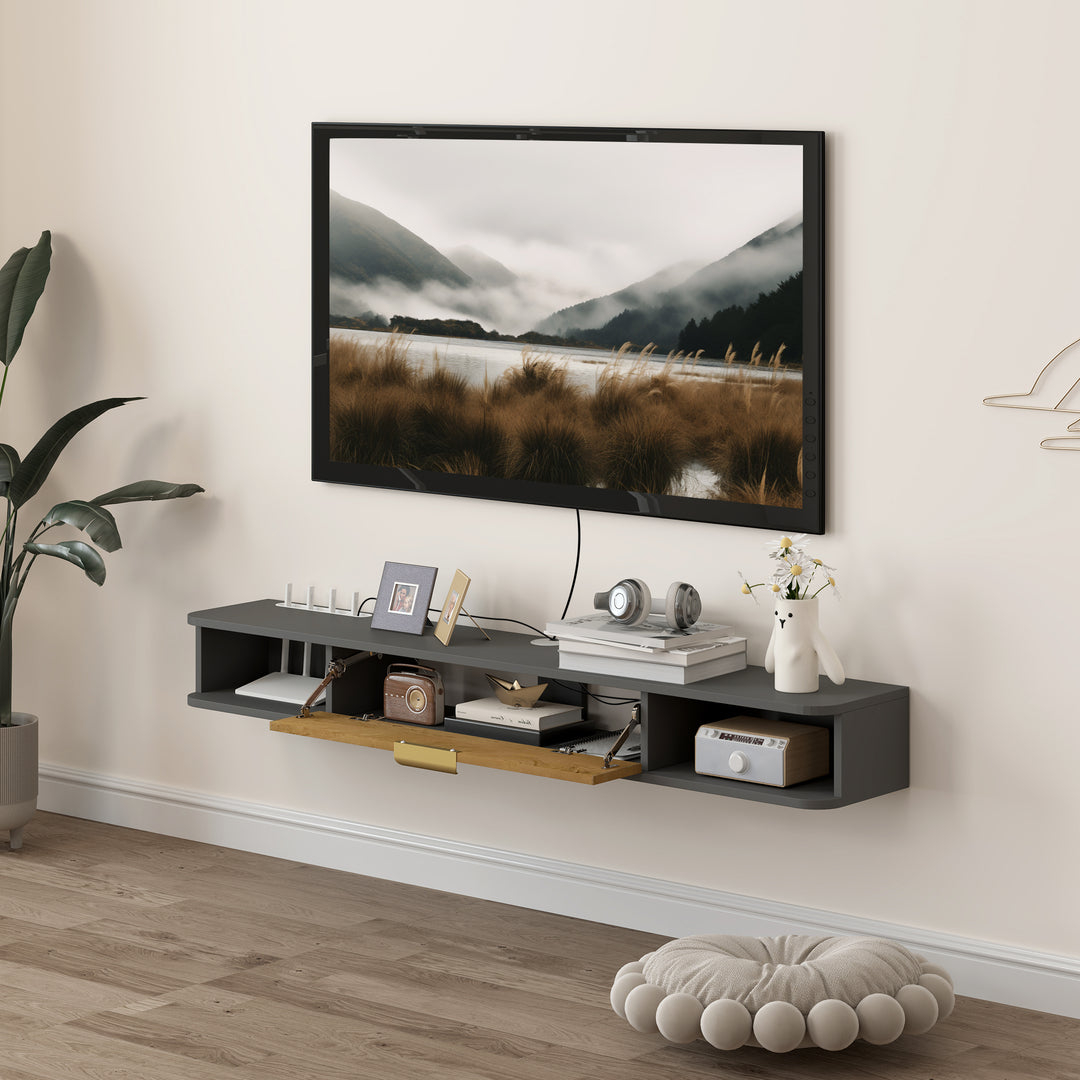 140 cm Floating TV Stand with Storage - Charcoal Grey