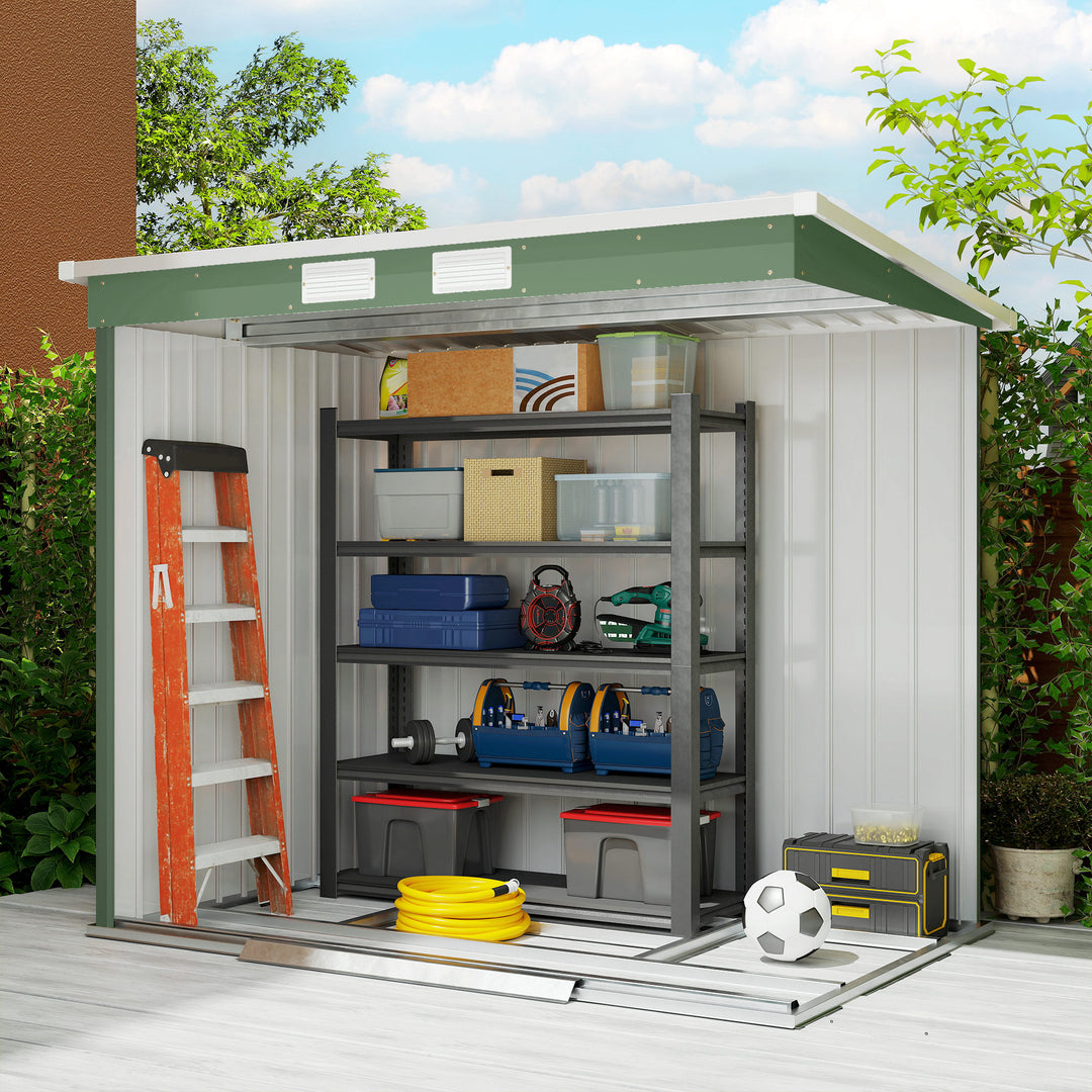 MCL 7 x 4ft Galvanised Steel Garden Shed, with Foundation Kit - Green
