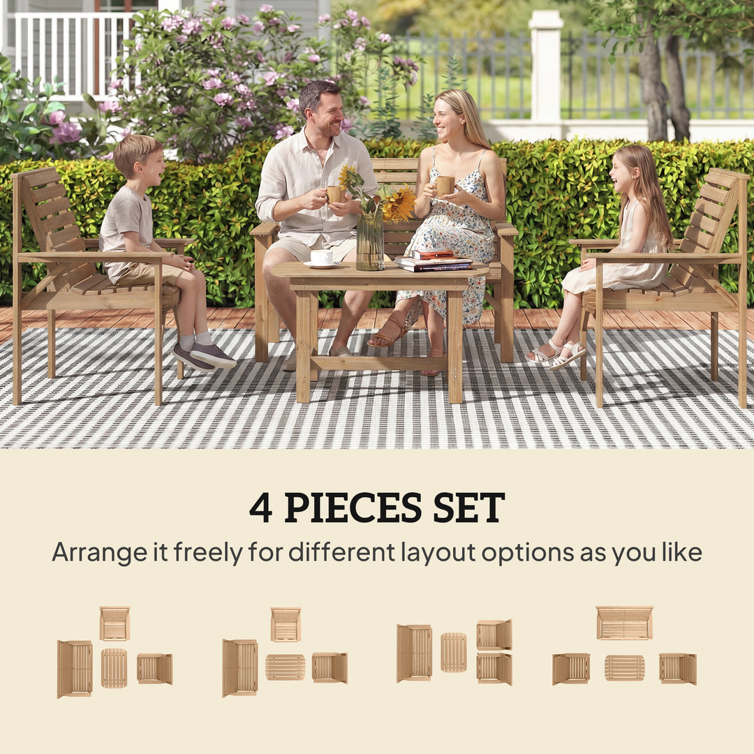 4 Piece Wooden Garden Furniture Set, Outdoor Garden Sofa Set with 2 Ar